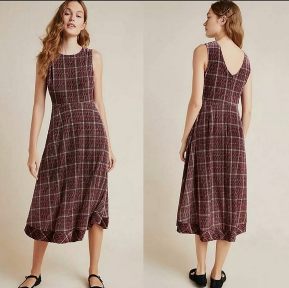 Anthropologie Dresses & Skirts - Anthropologie Romy Plaid Velvet Midi Jumper Dress